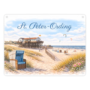 St. Peter-Ording Metallschild in 15x20 cm Strandkorb