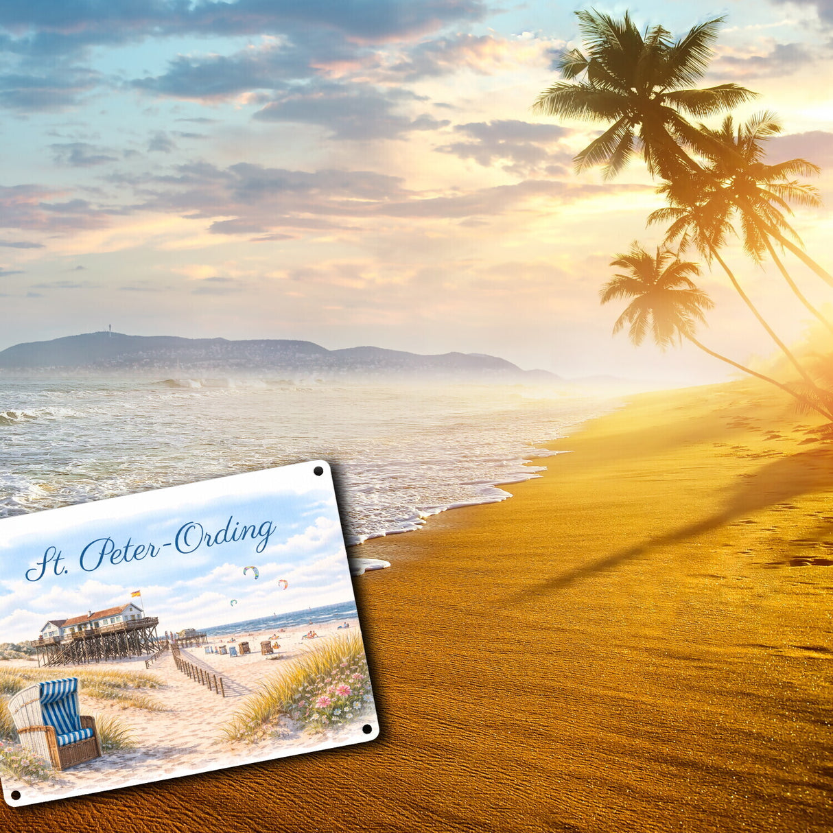 St. Peter-Ording Metallschild in 15x20 cm Strandkorb