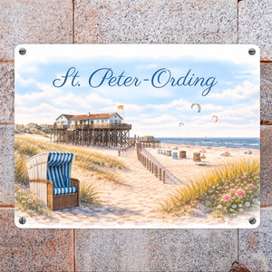 St. Peter-Ording Metallschild in 15x20 cm Strandkorb