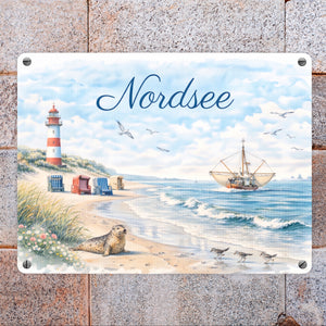 Nordsee Leuchtturm Souvenir Metallschild in 15x20 cm für Küstenliebhaber