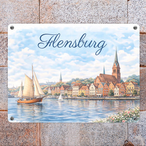 Hafenstadt Flensburg Metallschild in 15x20 cm für Küstenliebhaber