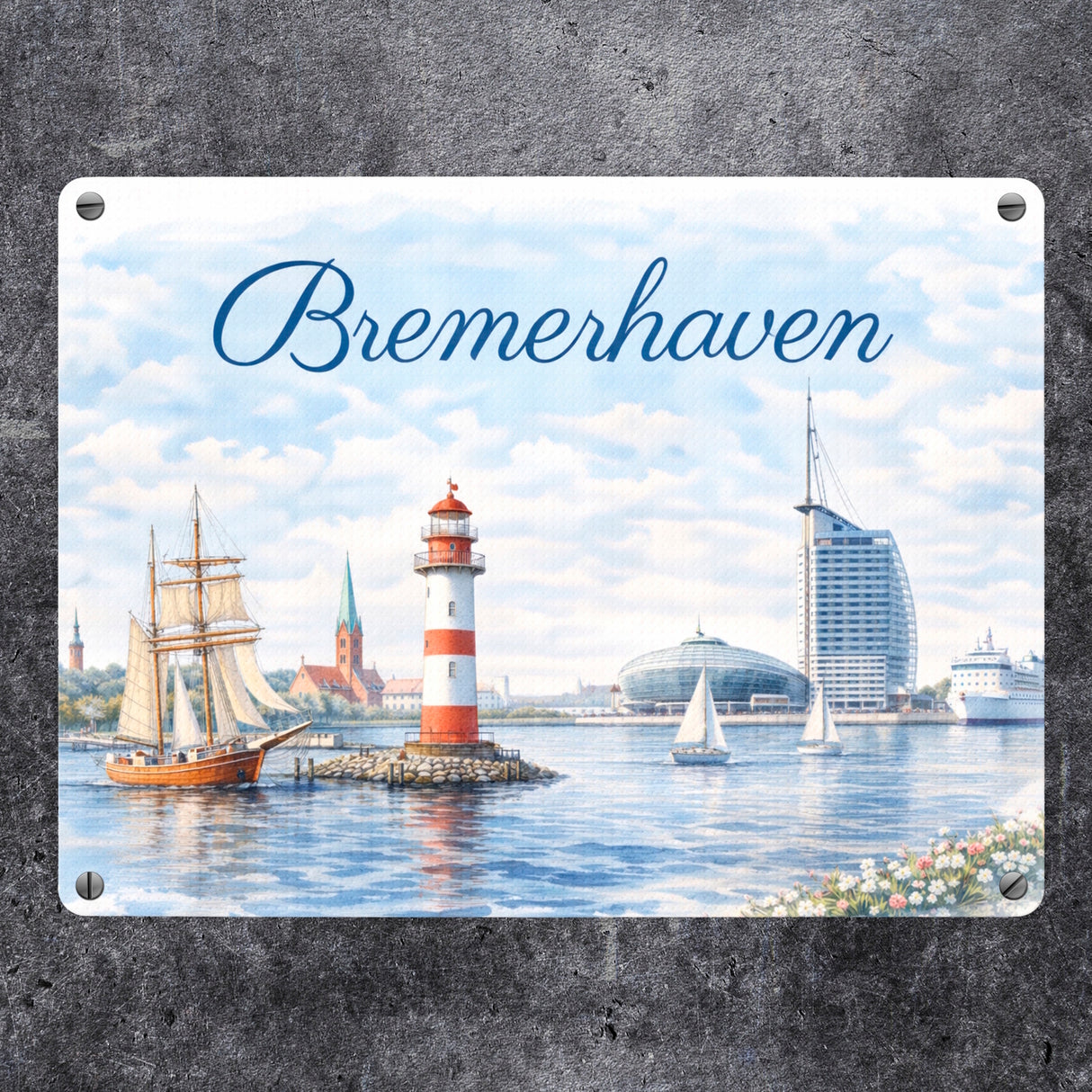Bremerhaven Segelschiff Leuchtturm Metallschild in 15x20 cm