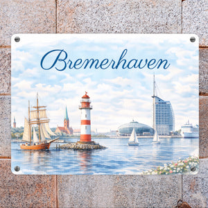 Bremerhaven Segelschiff Leuchtturm Metallschild in 15x20 cm