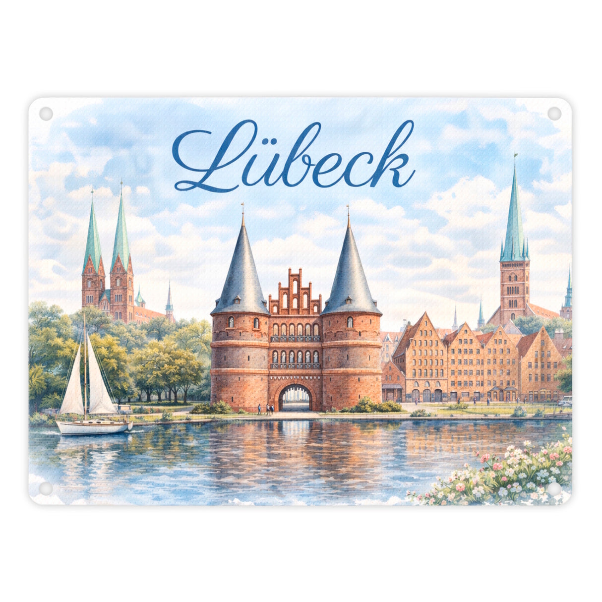 Lübeck Stadtansicht Metallschild in 15x20 cm mit Backsteintor