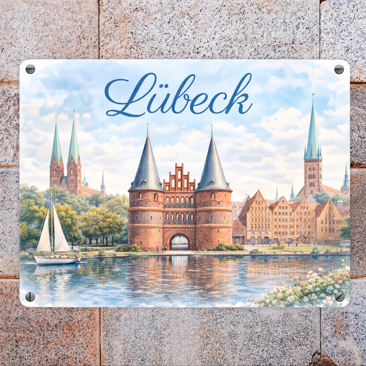 Lübeck Stadtansicht Metallschild in 15x20 cm mit Backsteintor