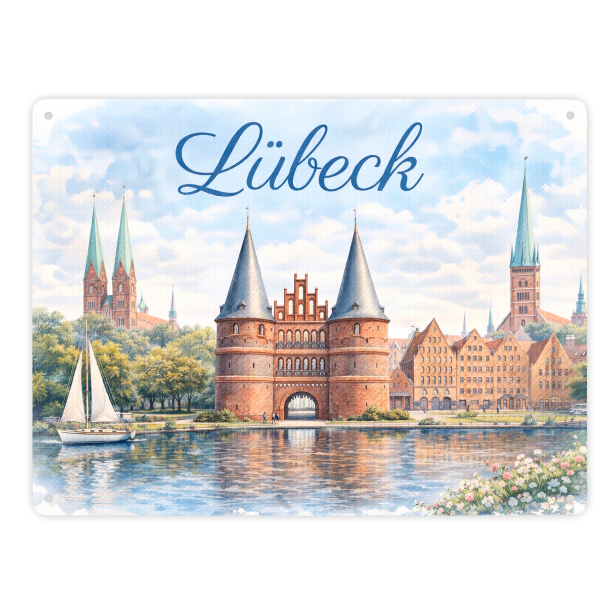 Lübeck Stadtansicht Metallschild in 15x20 cm mit Backsteintor