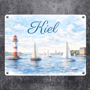 Leuchtturm Kiel Metallschild in 15x20 cm mit Segelbooten