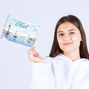 Leuchtturm Kiel Metallschild in 15x20 cm mit Segelbooten