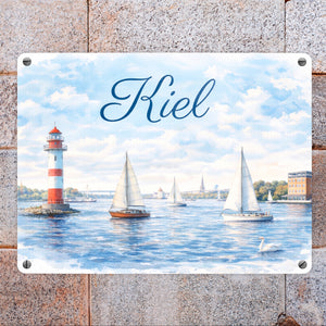 Leuchtturm Kiel Metallschild in 15x20 cm mit Segelbooten