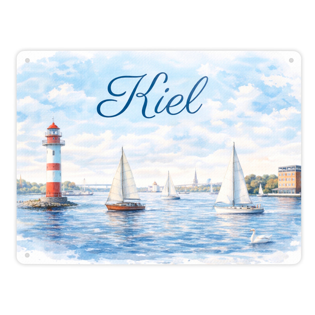 Leuchtturm Kiel Metallschild in 15x20 cm mit Segelbooten
