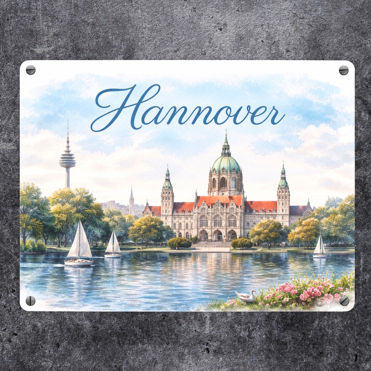 Hannover Kathedrale Segelboote Metallschild in 15x20 cm