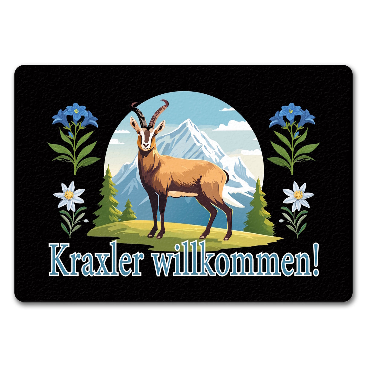 Steinbock Fußmatte in 35x50 cm ohne Rand mit Spruch: Kraxler willkommen!