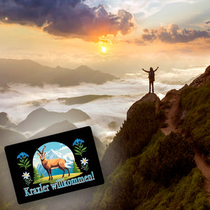 Steinbock Fußmatte in 35x50 cm ohne Rand mit Spruch: Kraxler willkommen!