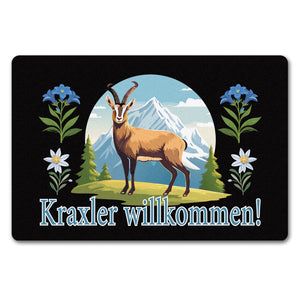 Steinbock Fußmatte in 35x50 cm ohne Rand mit Spruch: Kraxler willkommen!