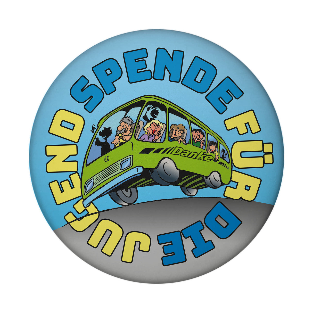 Omnibus Magnet rund mit Spruch: Spende für die Jugend. Danke