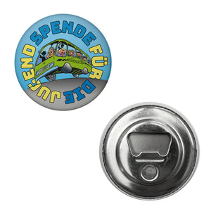 Omnibus Magnet rund mit Spruch: Spende für die Jugend. Danke