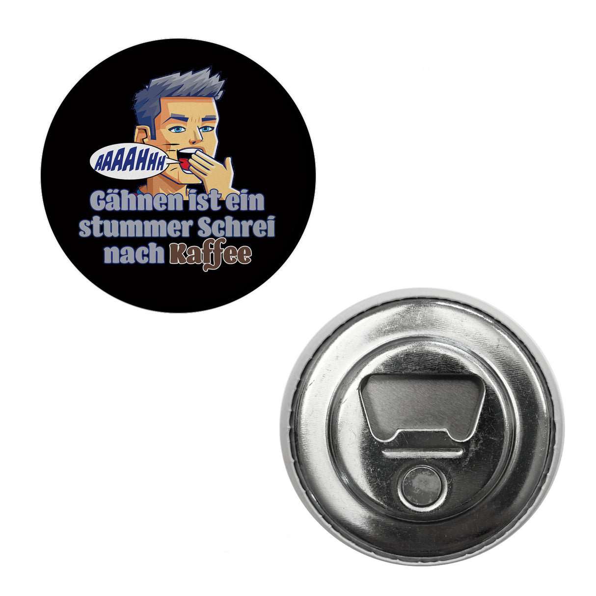 Müder Mann Magnet rund mit Spruch: stummer Schrei nach Kaffee