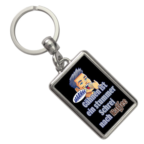 Müder Mann Schlüsselanhänger mit Spruch: stummer Schrei nach Kaffee