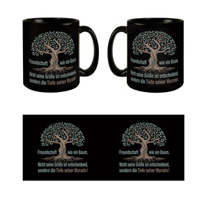 Baum mit Wurzelwerk Tasse mit Spruch: Freundschaft - Tiefe der Wurzeln zählt