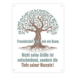 Baum mit Wurzeln Metallschild in 15x20 cm mit Spruch: Freundschaft ist tief verwurzelt