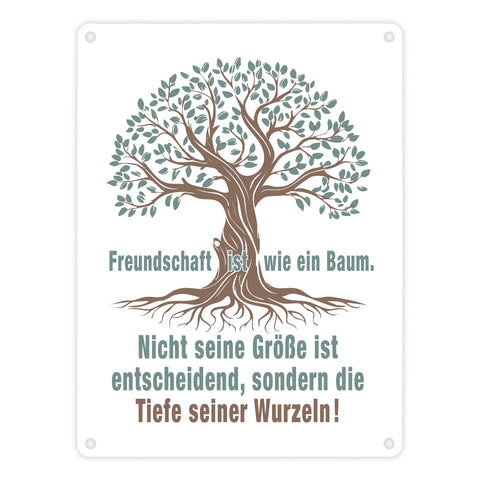 Baum mit Wurzeln Metallschild in 15x20 cm mit Spruch: Freundschaft ist tief verwurzelt