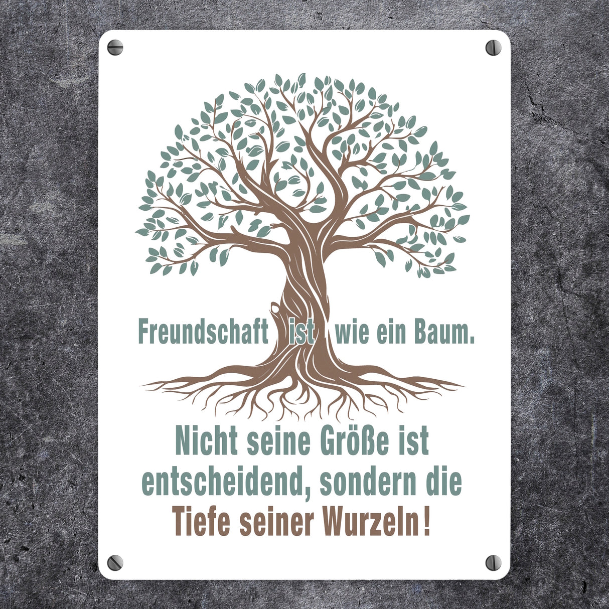 Baum mit Wurzeln Metallschild in 15x20 cm mit Spruch: Freundschaft ist tief verwurzelt