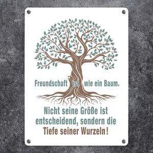 Baum mit Wurzeln Metallschild in 15x20 cm mit Spruch: Freundschaft ist tief verwurzelt