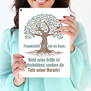 Baum mit Wurzeln Metallschild in 15x20 cm mit Spruch: Freundschaft ist tief verwurzelt