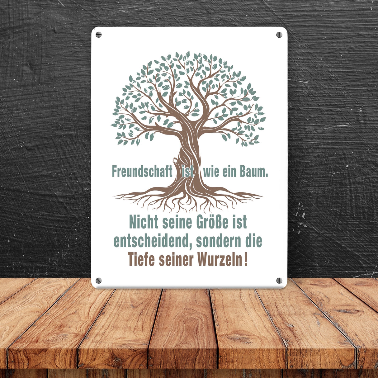 Baum mit Wurzeln Metallschild in 15x20 cm mit Spruch: Freundschaft ist tief verwurzelt