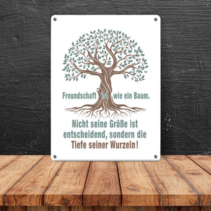 Baum mit Wurzeln Metallschild in 15x20 cm mit Spruch: Freundschaft ist tief verwurzelt