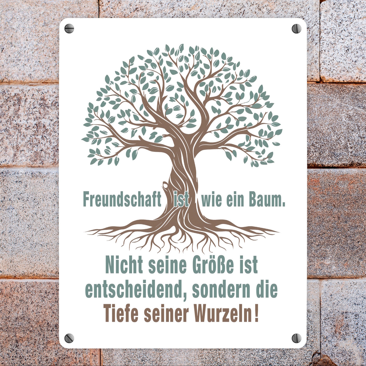 Baum mit Wurzeln Metallschild in 15x20 cm mit Spruch: Freundschaft ist tief verwurzelt