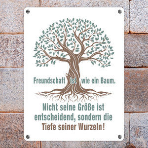 Baum mit Wurzeln Metallschild in 15x20 cm mit Spruch: Freundschaft ist tief verwurzelt
