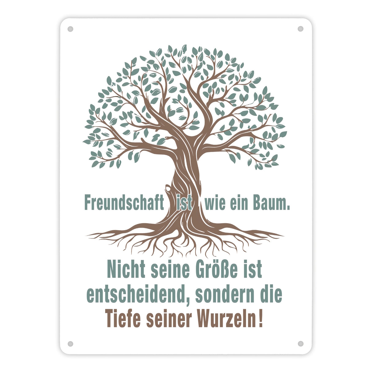 Baum mit Wurzeln Metallschild in 15x20 cm mit Spruch: Freundschaft ist tief verwurzelt