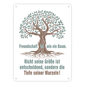 Baum mit Wurzeln Metallschild in 15x20 cm mit Spruch: Freundschaft ist tief verwurzelt