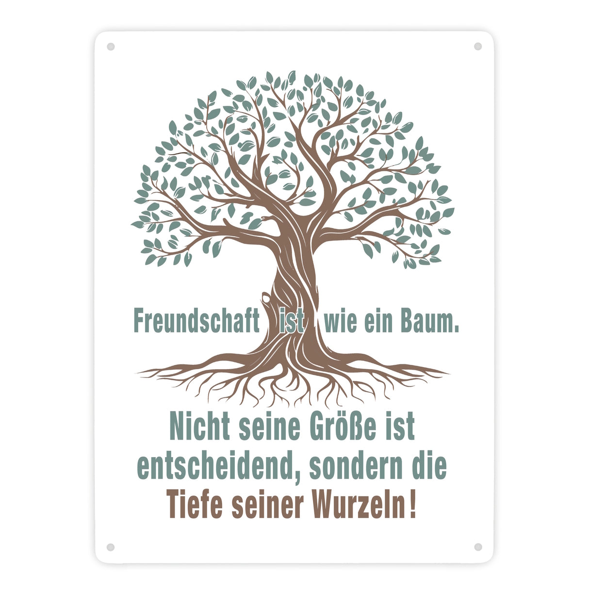 Baum mit Wurzeln Metallschild in 15x20 cm mit Spruch: Freundschaft ist tief verwurzelt