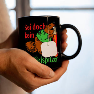 Biber Tasse in Schwarz mit Spruch: Sei doch kein Griffelspitzer!