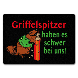 Biber Fußmatte in 35x50 cm ohne Rand mit Spruch: Griffelspitzer haben es schwer bei uns!