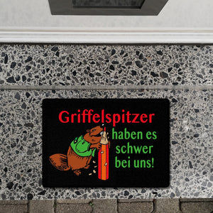 Biber Fußmatte in 35x50 cm ohne Rand mit Spruch: Griffelspitzer haben es schwer bei uns!