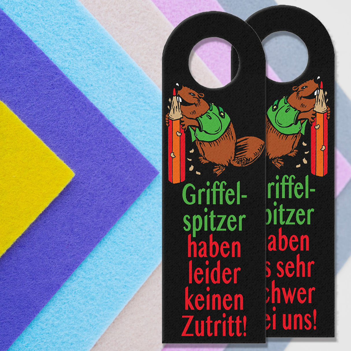 Biber Türhänger mit Spruch: Griffelspitzer haben keinen Zutritt!