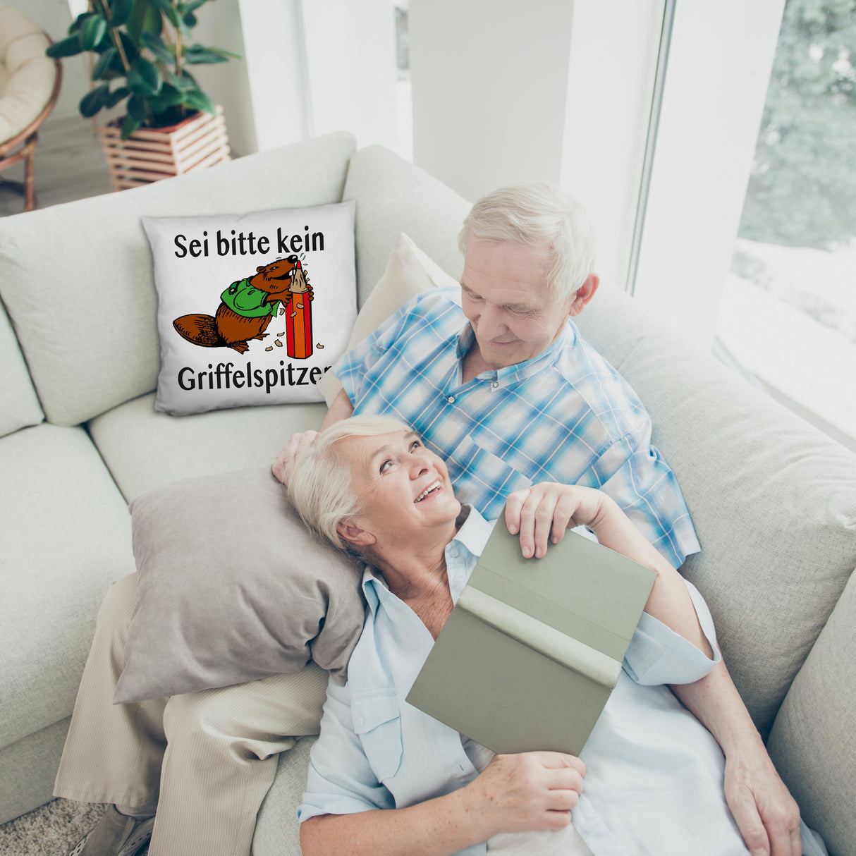 Biber Kissen mit Spruch: Sei kein Griffelspitzer