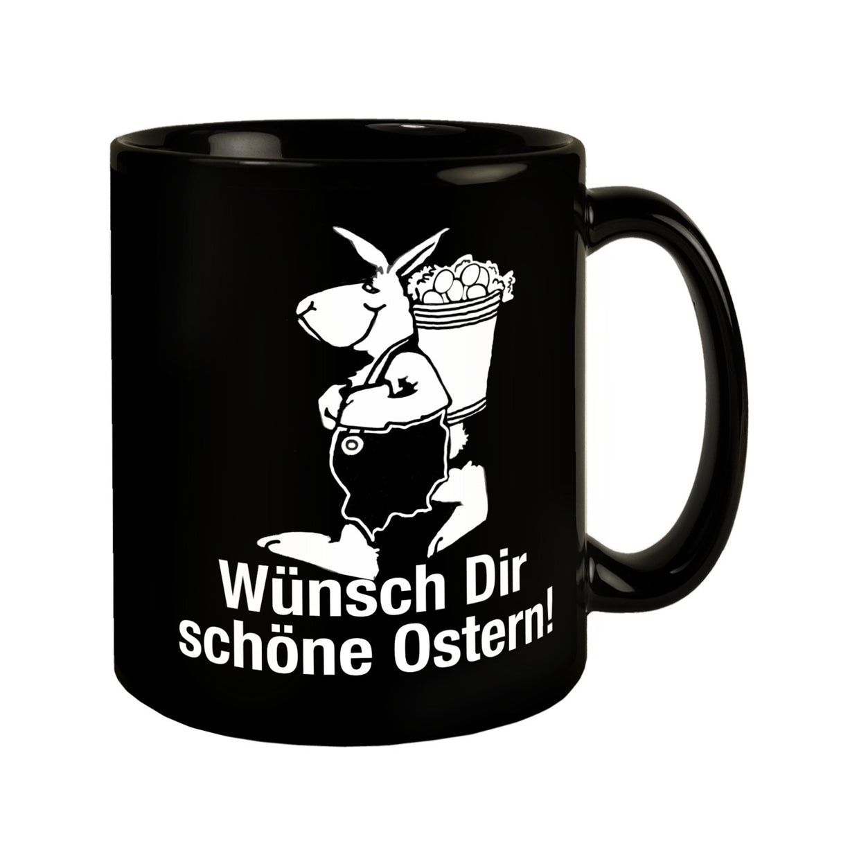 Osterhase Tasse in Schwarz mit Spruch: Wünsch dir schöne Ostern!