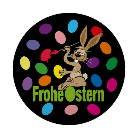 Osterhase Magnet rund mit Spruch: Frohe Ostern