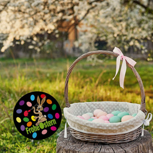 Osterhase Magnet rund mit Spruch: Frohe Ostern