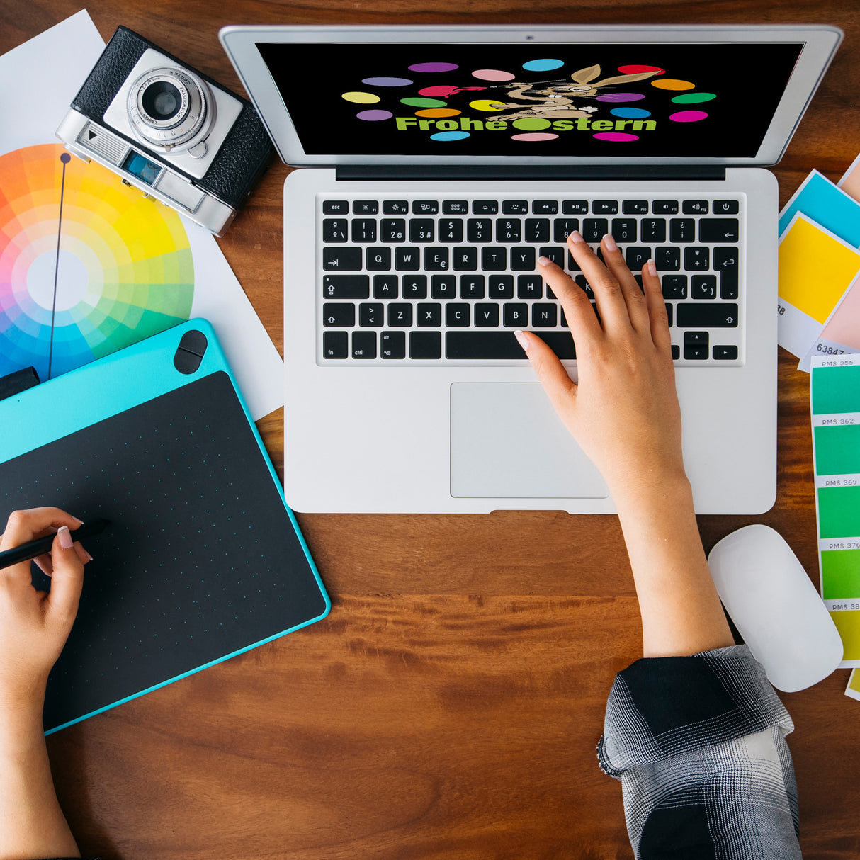 Osterhase Magnet rund mit Spruch: Frohe Ostern