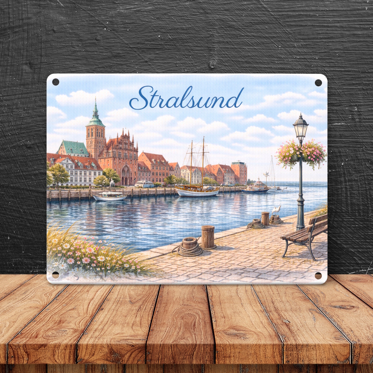 Stralsund Stadtansicht Kirche Metallschild in 15x20 cm
