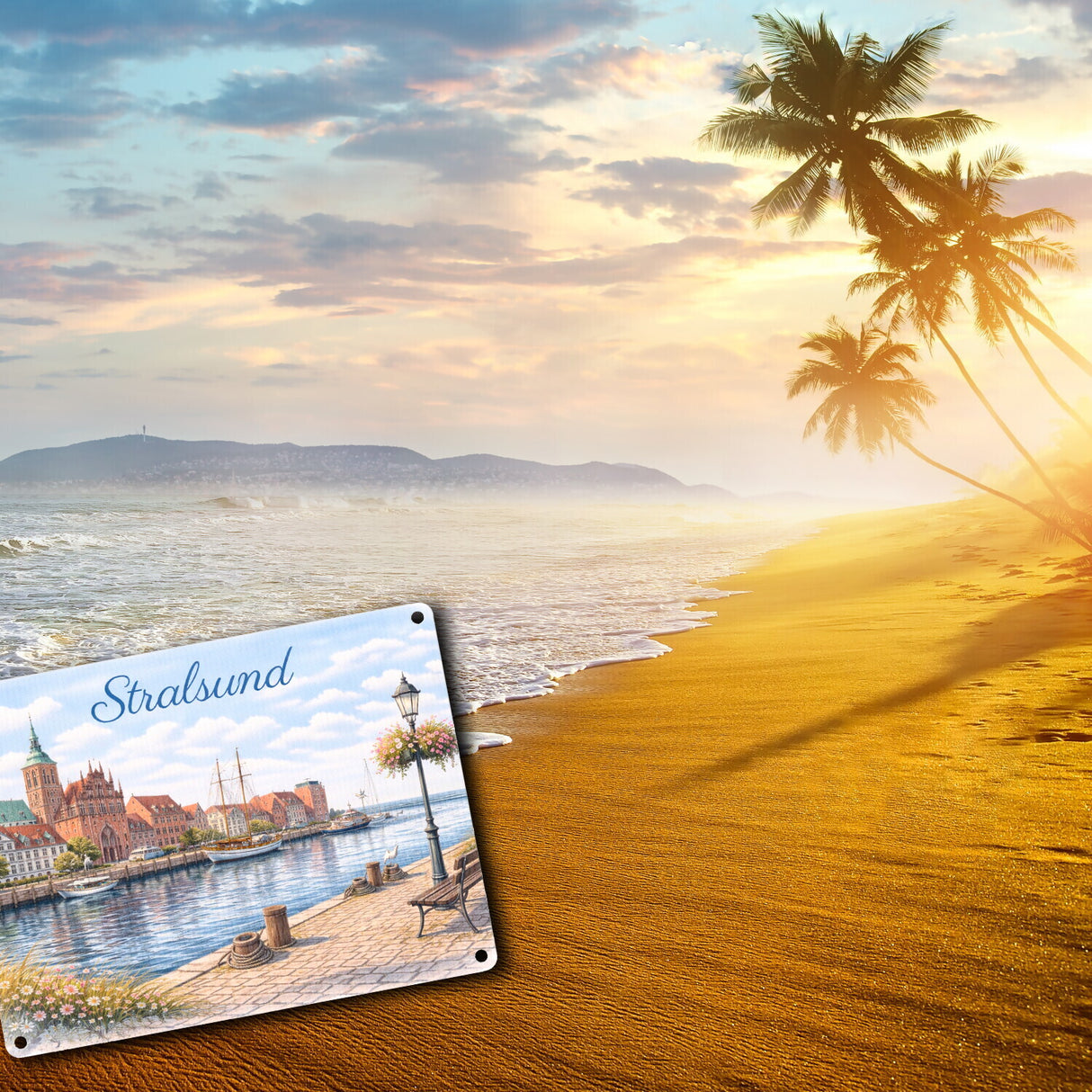 Stralsund Stadtansicht Kirche Metallschild in 15x20 cm