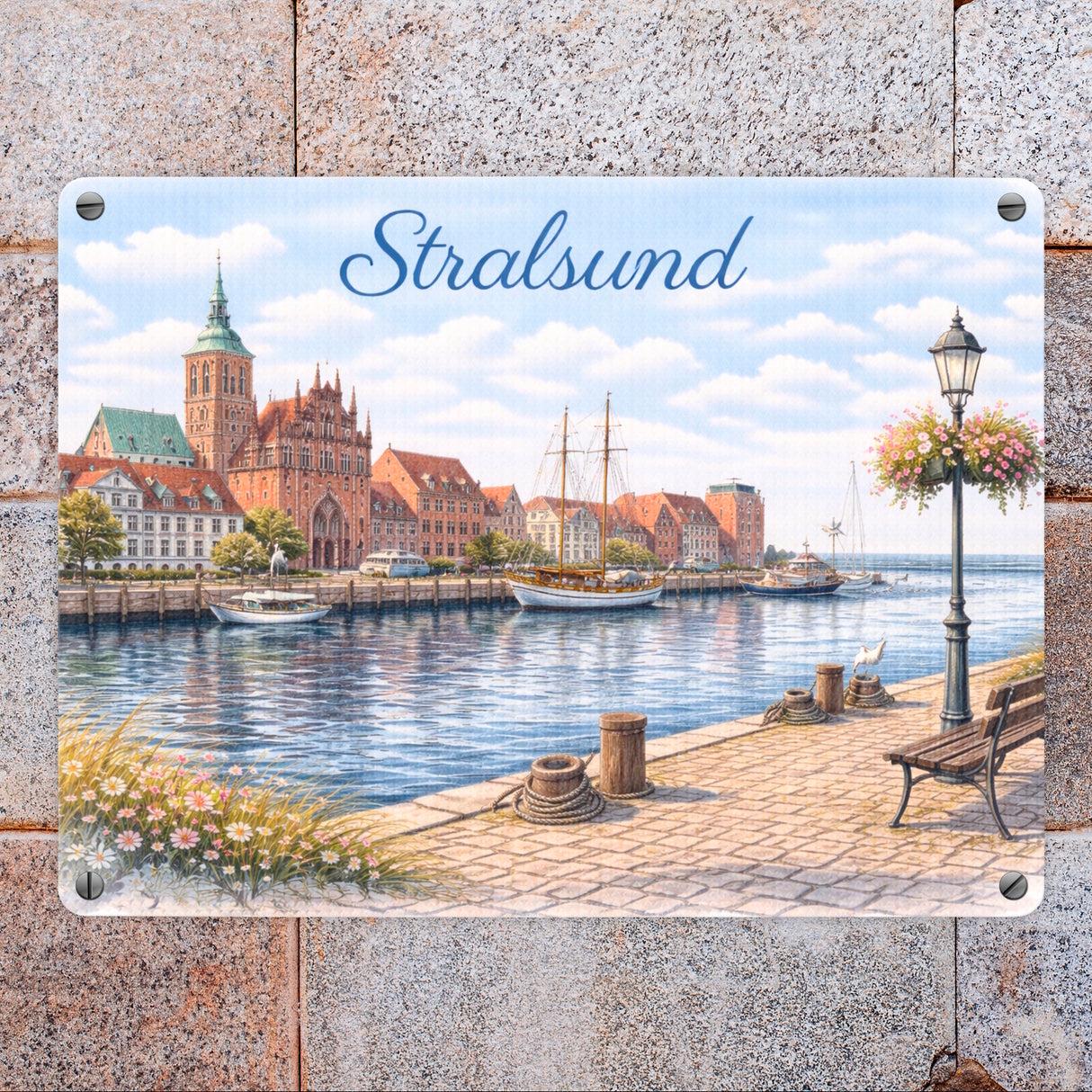 Stralsund Stadtansicht Kirche Metallschild in 15x20 cm