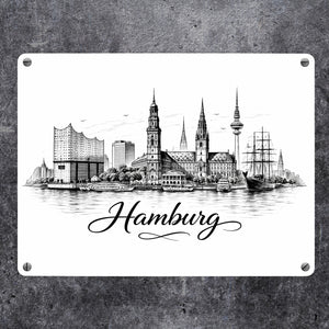 Skyline Hamburg Stadtsilhouette Metallschild in 15x20 cm