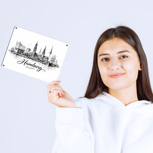 Skyline Hamburg Stadtsilhouette Metallschild in 15x20 cm