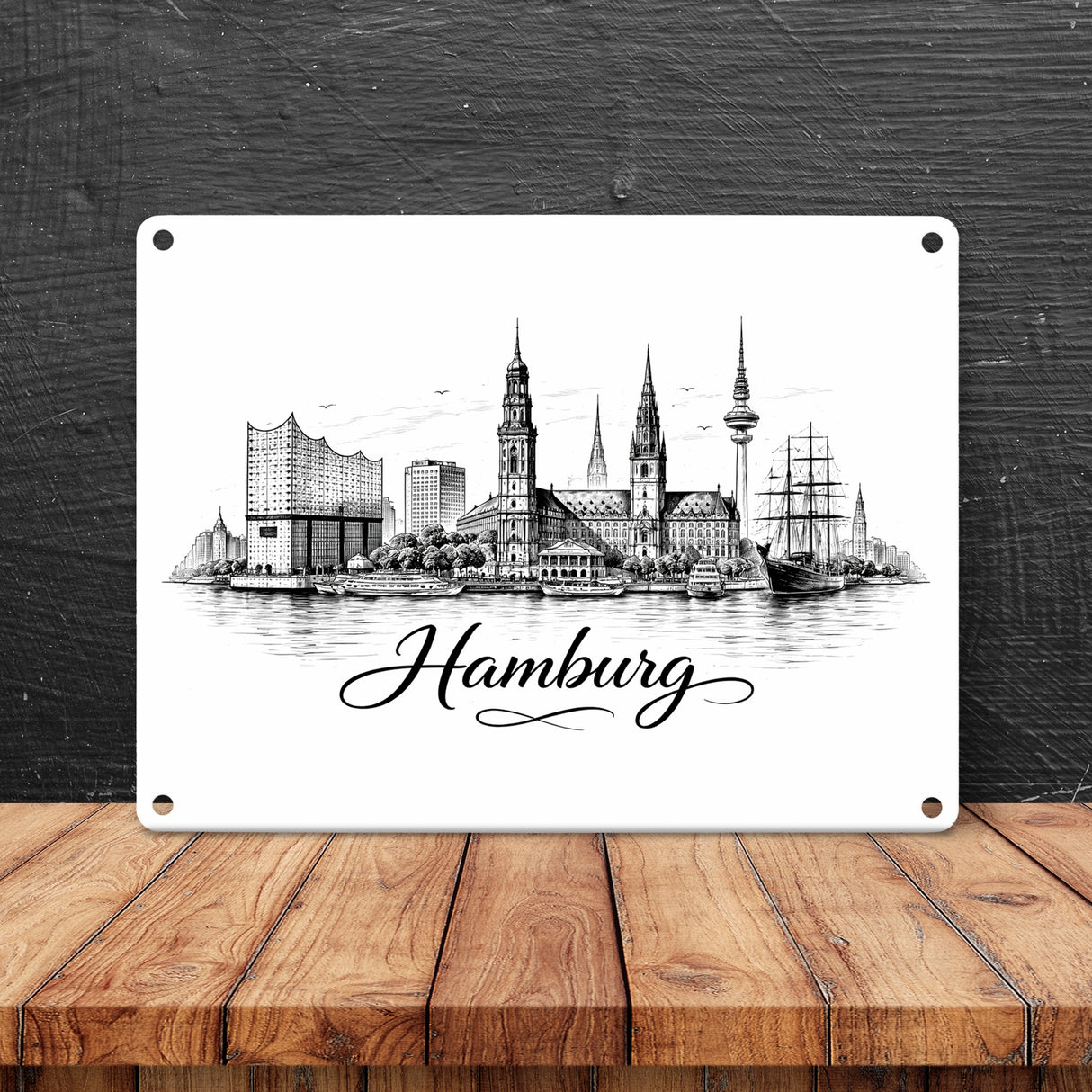 Skyline Hamburg Stadtsilhouette Metallschild in 15x20 cm